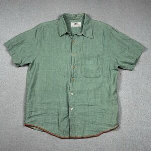 Territory Ahead Linen Blend Short Sleeve Button Up Shirt Mens Large Green